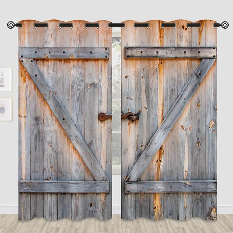 Old Antique Door Style Blackout Curtains for Bedroom and Living Room, rustic barn farmhouse grommet drapes, 84 by 84 inches, 2 panels