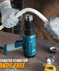Dope 2000W Heat Gun Kit With Dual Temperature, 5 Nozzles for DIY, shown on table with user bending PVC pipe, gloves on