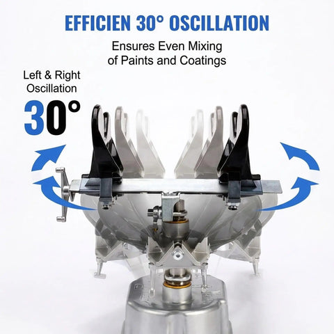 Air Driven Paint Can Mixer For 1 To 5 L Round And Square Buckets, Pneumatic Shaker With 30 Degree Oscillation And Adjustable Clamp System For Mixing Ink Adhesive And Coatings, A DIY Friendly Pro Grade Tool For Any Shop, front view