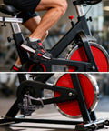 Rider using Toe Cage Clips For Peloton Pedals Adapters Convert Look Delta Pedals To Toe Clip Cages With Straps For Regular Sneakers