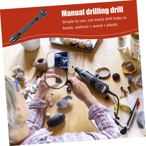 Person using Handmade Mini Twists Drill Kit and Woodworking Drill Set All In One DIY Engraving Tool on crafting table