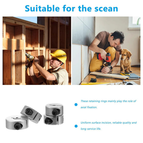 Top Quality Split Aluminum Clamping Collars 4 Pack For Fixing Shafts With 5 Point Set Screw Locks Designed For High Precision CNC Equipment And Linear Rails For Pro Industrial Projects That Run Smooth As Butter Plus High Grade Materials For Long Life Use, silver aluminum shafts
