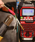 Hard Working Pro Label Maker Bundle For Audio Wiring And Industrial Cable Marking with labeled wires and handheld printer.