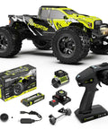 1/10 Scale Brushless Beast Mode Fast RC Car For Adults, Off Road Monster Truck, Waterproof 4WD Electric RC Vehicle With 3S LiPo Battery, High Speed Hobby Car, Durable All Terrain Ready, Green with accessories