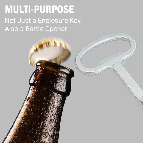 Heavy Duty Double Bit Enclosure Key Compatible With Rittal Cabinets Built Like A Tank For Rock Solid Performance No Fuss Zinc Alloy Chrome Finish used as a bottle opener.