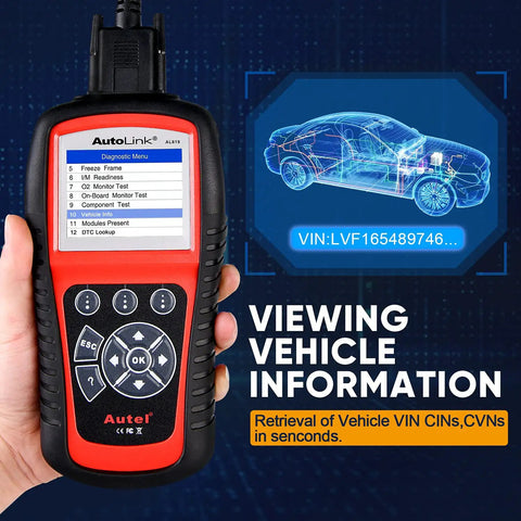 AutoLink AL619 Scanner for OBD2 Cars From 1996 Through 2015, ABS SRS Airbag Warning Light Diagnostic Tool With 10 OBDII Modes