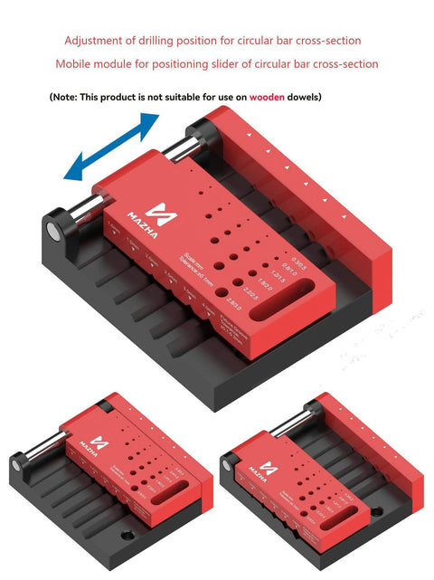 Round Rod Center Locator Drill Guide Jig for Precise Hole Positioning with Adjustable Drilling Size and Bar Compatibility in red aluminum