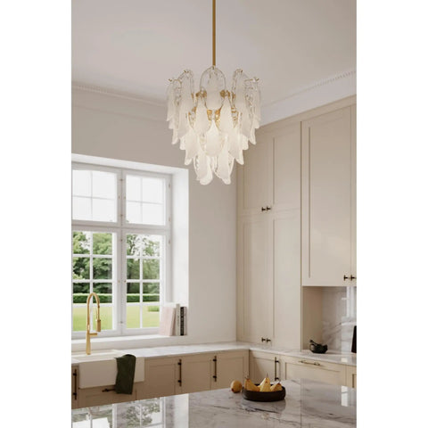 Fresh Legacy Brass 18 Inch 5 Light Pendant With Hand Formed Glass Shades in a modern kitchen setting.