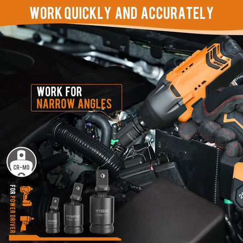 11 Piece Impact Socket Adapter And Reducer Set With Universal Joint Wobble Drive And Storage Case in automotive use.