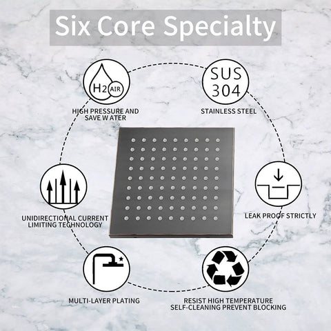Diagram of 8 Inch Square Rain Shower Head High Pressure Stainless Steel 304 With Oil Rubbed Bronze Finish Self Cleaning Silicone Jets