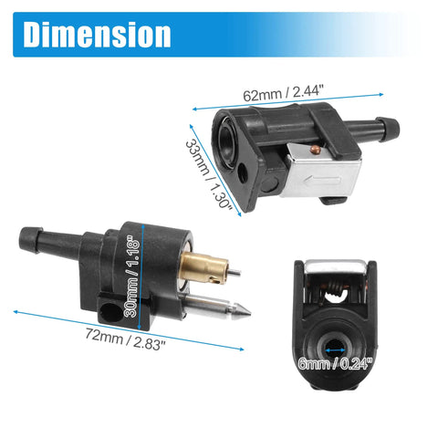 Dimensions of Three Pack Marine Fuel Line Connectors 6mm Female to 6mm Male Quick Connect Fittings for Yamaha Outboard Motors