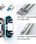 Full Extension Drawer Slides With Ball Bearings And Silky Smooth Glide Built Like A Tank For Heavy Duty Garage Storage Chests and 60 Inch Utility Drawers. Slider dimensions 2.1 inches wide and 0.75 inches thick.