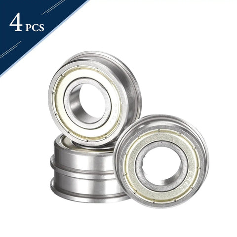 4-pack FR8ZZ Flanged Ball Bearing One Half Inch Bore One And One Eighth Inch Outer Diameter Five Sixteenth Inch Width Double Shielded Deep Groove Chrome Steel GCr15 Pre Lubricated Miniature Bearings Four Pack ABEC1