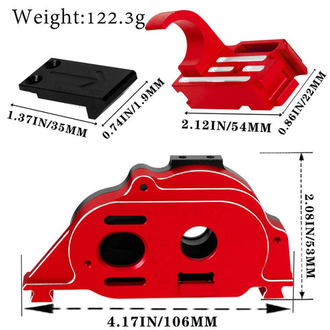 Dimensions of Aluminum Motor Mount Gear Cover Upgrade Kit For 1/10 Granite, Senton, Vorteks, And Big Rock 3S BLX Mega 550
