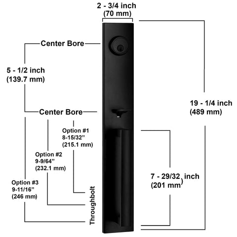 Beefy Full Escutcheon Front Door Handle Set With Deadbolt Lock, Iron Black Finish, 5-1/2 Inch Center-To-Center dimensions