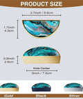 2 Pack Teal Fluid Art Cabinet Pulls With Gold Dust, 3 Inch Hole Center Gold Semicircle Drawer Handles, size dimensions shown
