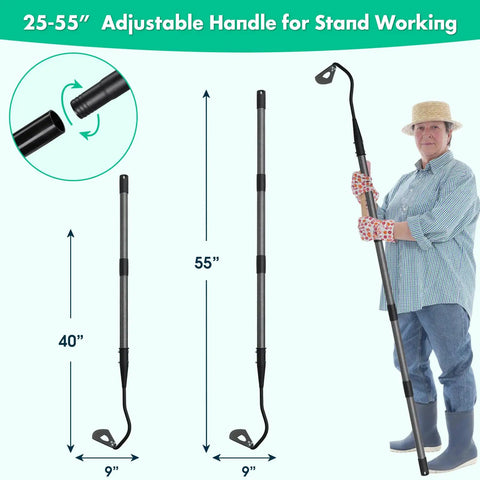 Heavy Duty Garden Hoe For Fast Weeding And Grass Removal, 55 Inch Long Handle, woman holding adjustable gardening tool