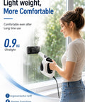 Lightweight Handheld Steam Cleaner With 400Ml Tank And Safety Lock used on a window, illustrating compact design and easy handling.