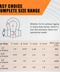 Size chart for Badass 5/16 Inch Black Bow Shackles Featuring A Rock Solid 3/8 Pin And Wide 1/2 Jaw Heavy Duty Marine Grade 316 Stainless Steel.