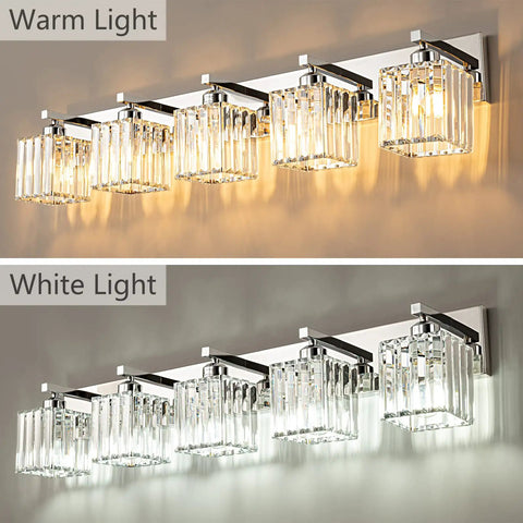 Modern Five Light Vanity Light In Chrome With Clear K9 Crystal Shades For Bathroom Wall Fixtures Luxurious Yet Dope Sconce Lighting