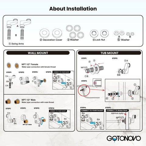 Installation guide for Clawfoot Tub Adapter With Adjustable Three And Three Eighths Inch Swing Arms For Two Hole Faucets