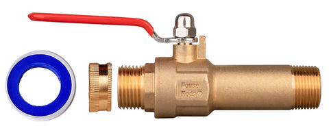 Full Port Water Heater Drain Valve With Straight Spout LF Compliant Brass Three Quarter Inch MNPT Two And A Half Inch Shank
