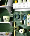 Green Metal Pegboard Set 2 Pack, 32x32 Inch Total Storage From Two 16x32 Panels with tools and supplies mounted