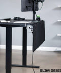 Clamp On 48 Inch Desk Skirt With Dual Top Cable Slots For Hidden Cable Management on black desk, showing sturdy clamp fit.