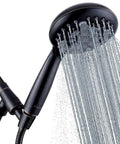 High Pressure Handheld Shower Head With 6 Spray Settings Detachable Design 4.9 Inch Face with water flow, extra long hose, metal bracket.