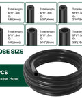 Garage-Ready Car Vacuum Hose Kit Set With 6 Five-Foot Hoses And 113 Connectors, shown with hose sizes and IDs