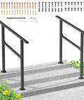 Heavy Duty 3 Step Outdoor Handrail 2 Pack Adjustable Metal Stair Railing on concrete steps with hardware, ideal for safety.