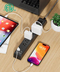 12Foot Power Strip Surge Protector With 6 Outlets And 4 USB Ports, Heavy Duty Braided Extension Cord in use on a desk