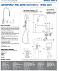 Slick Contemporary Pulldown Kitchen Faucet With Legit Four Piece Hardware Suite Finished In Distressed American Bronze specs diagram.