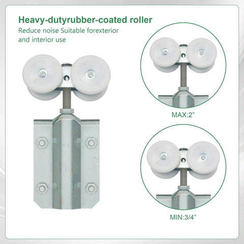 Close-up of heavy-duty rubber-coated roller part of Six Foot Galvanized Box Track Sliding Barn Door Hardware Kit Heavy Duty