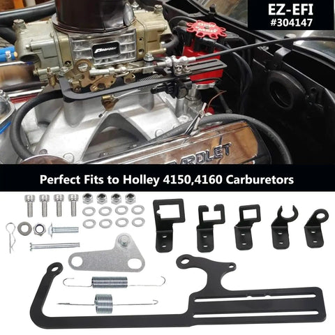 Beefed Up Throttle Cable Mount Kit For 4150 Carburetor Adjustable Steel Bracket Black Fits Automatic Transmissions TV Cables GM 700R4 Transfer, installed on Holley 4150 carburetor