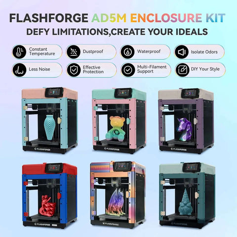 Adventurer 5M 3D Printer Enclosure Kit DIY Enclosure Set With Top Cover and Side Panels in multiple colors, supports ASA and PC Printing.