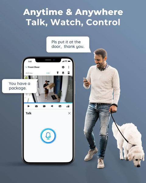 Man using 12MP PoE Security Camera System With 8 Cameras, H.265, 16 Channel NVR, 4TB HDD on smartphone, demonstrating remote access.