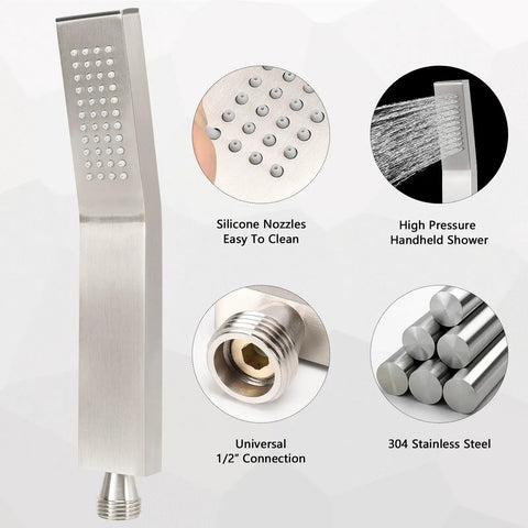Top Shelf Handheld Shower Head Rig With High Pressure Spray And Flex Hose Kit, Solid 304 Stainless Steel Body, Slick Brushed Nickel Finish, Heavy Duty Wall Mount Bracket For No Fuss Bathroom Upgrades