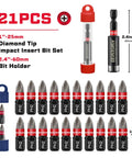 Diamond Coated Impact Screwdriver Bit Set With 20 PH2 1 Inch Insert Driver Bits Magnetic S2 Steel Tips Includes 2 Point 5 Inch Bit Holder Built For Tough Jobs And Everyday Home DIY Projects.