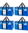 Extra Large Moving Bags 4 Pack Heavy Duty Storage Totes with see-through window and black handles, holding bedding