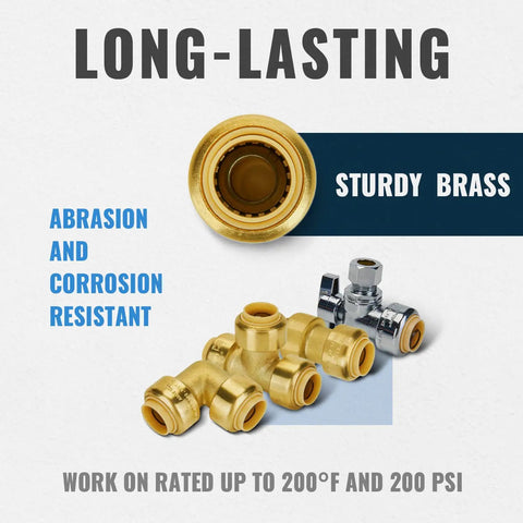 Heavy Duty Brass Push To Connect Plumbing Fittings Kit Half Inch No Solder Easy Install For PEX Copper CPVC with durability features