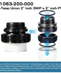 Diagram of Beefy High Temperature PVC Unions 2 Inch MIP To 2 Inch Slip Fittings featuring leak-proof design and heat resistance for pool pumps.