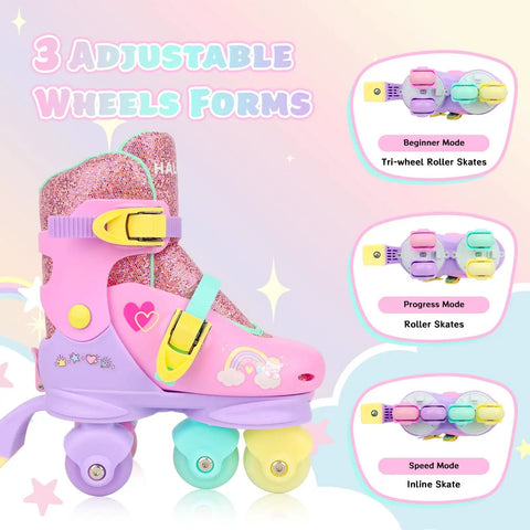 3 In 1 Convertible Kids Roller Skates With Light Up Wheels Hard Shell Boots Quad Inline And Tri Modes For Beginners