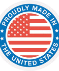 Proudly made in the United States sticker featuring a red, white, and blue American flag design.