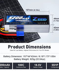 5S 5200mAh RC LiPo Battery 18.5V 100C Soft Pack With EC5 Connector, dimensions 157x44x42mm, shown on scale mat