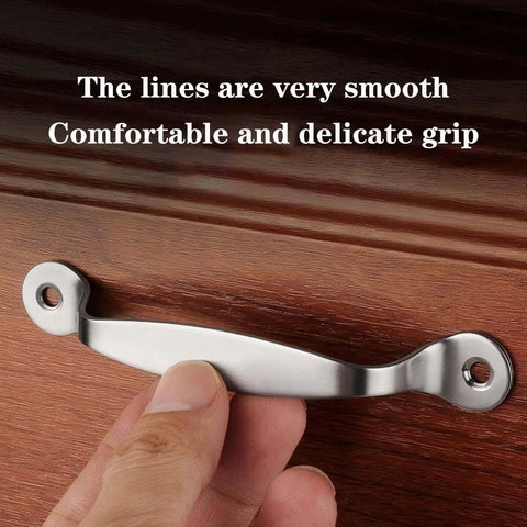 Four Pack 3.5 Inch Stainless Steel Door Pull Handles With Screws, 76mm Center Spacing, close-up of handle on wooden drawer