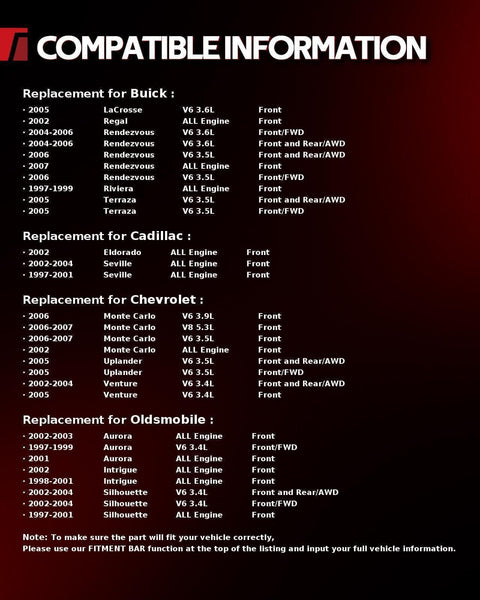 Compatibility chart for Buick, Cadillac, Chevrolet, Oldsmobile vehicles; includes model years, engines, drive types for Front Wheel Hub Bearing Assembly 513121.
