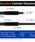 Diagram showing dimensions of Beefy 5.5 Inch Short Office Chair Cylinder Replacement With Heavy Duty 1000lbs Class 4 Hydraulic Lift