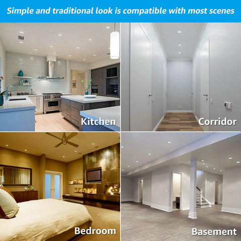 All In One 8 Pack 5CCT 4 Inch LED Recessed Canless Ceiling Downlights With J Box in kitchen, corridor, bedroom, basement