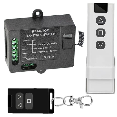 Forward Reverse Remote Control Switch For DC Motors 7V To 48V 10A With 328 Ft Remote Range 433MHz Receiver and remotes